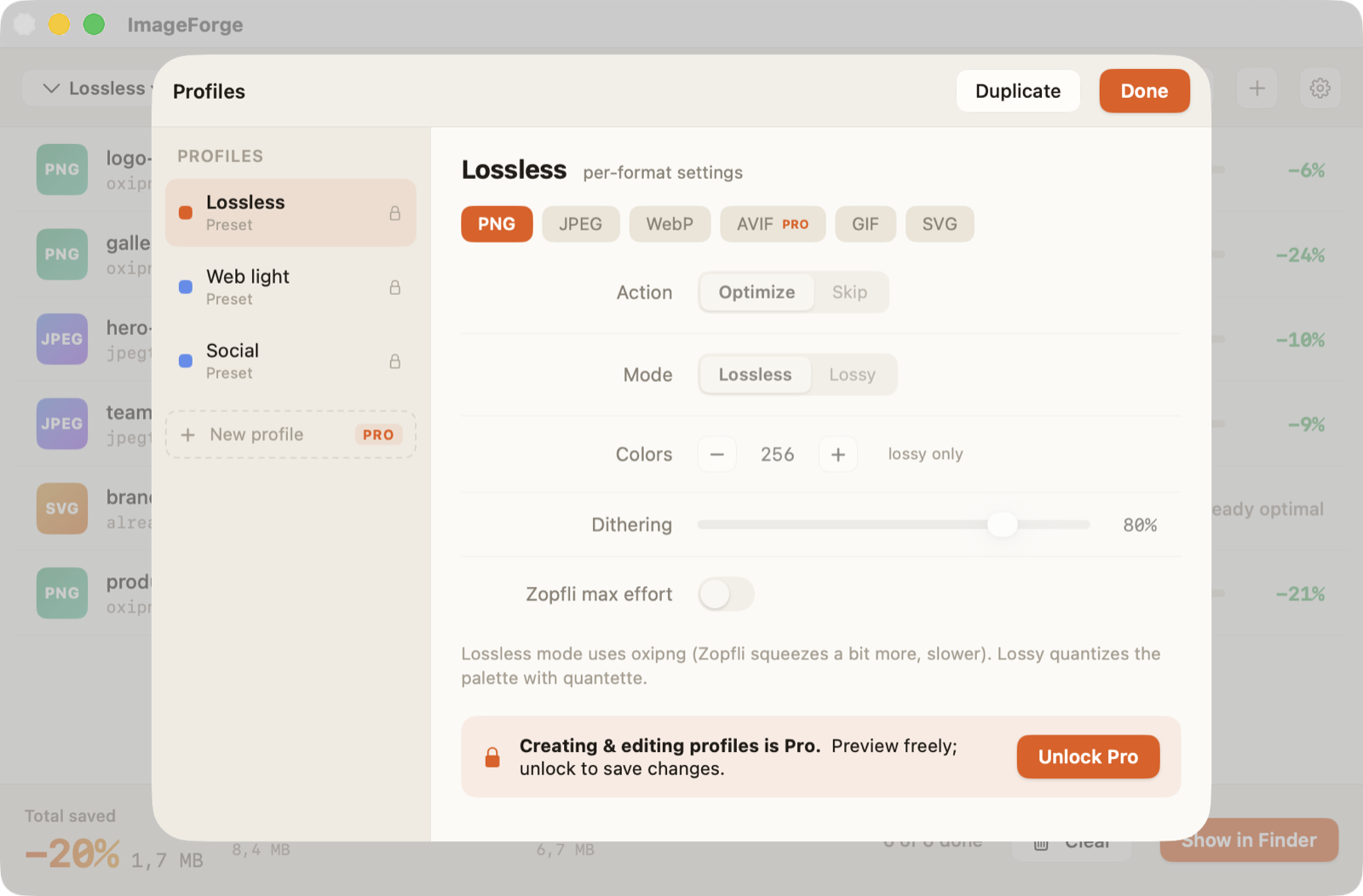 Per-format profiles
